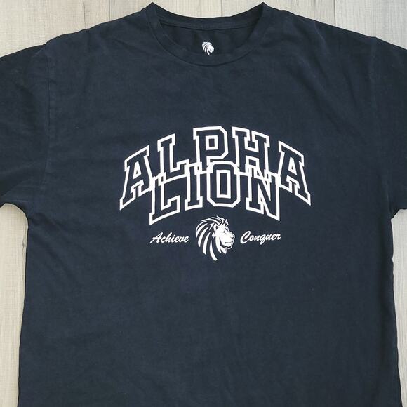 Alpha Lion Relaxed Varsity Print Vintage Black Crewneck T-Shirt Men Sz X-Large - Picture 9 of 9